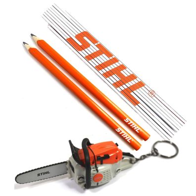 Stihl Zimmermannsbleistift + Zollstock + Schlüsselanänger Säge mit Geräusch