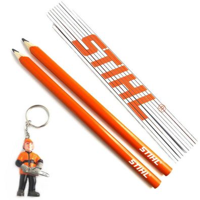 Stihl Zimmermannsbleistifte + Zollstock + Schlüsselanhänger Figur