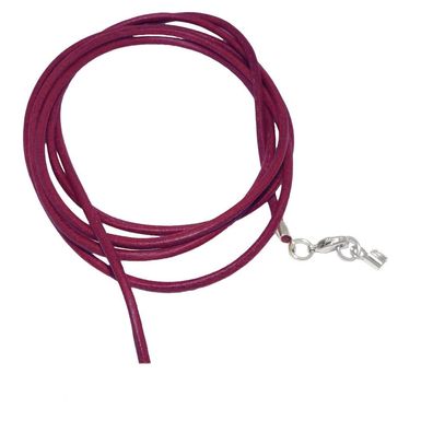 Lederband Rundschnur Rindleder 2mm fuchsia beere gefärbt mit 1x Verschluss silberf