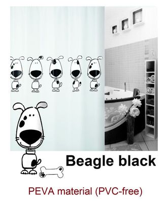 Spirella Beagle Black Hund Duschvorhang 180 x 200 cm. 100% PEVA Schwarz Weiß