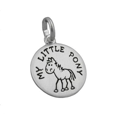 Anhänger 12mm mit Gravur MY LITTLE PONY Pony schwarz lackiert matt Silber 925