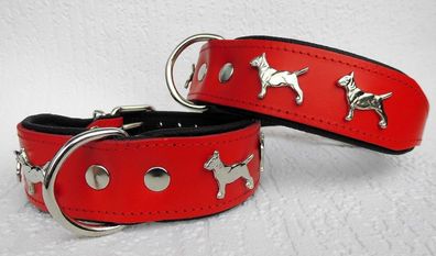 Bullterrier Hundehalsband - Halsumfang 34-40 cm, LEDER, ROT - Schwarz