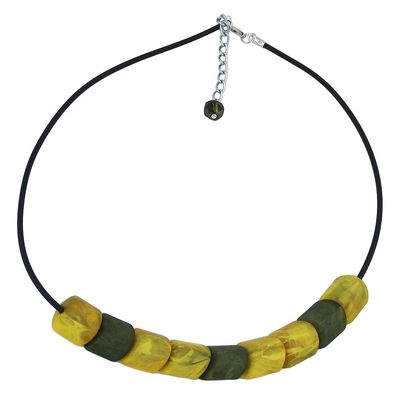 Kette Schrägperle Kunststoff gelb-marmoriert und grün-marmoriert Vollgummi schwarz