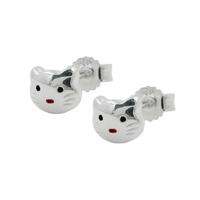 Ohrstecker Ohrring 5x6mm Kinderohrring Katzenkopf rot-schwarz lackiert glänzend