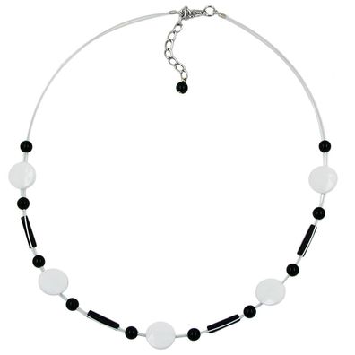 Kette Drahtkette Schliff-Linse schwarz-weiß Kunststoffperlen 45cm