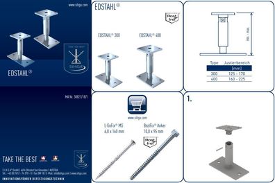 EDSTAHL® Stützenfüße aus 100% Edelstahl! - höhenverstellbar: 160 - 225 mm