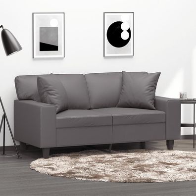 vidaXL 2-Sitzer-Sofa mit Zierkissen Grau 120 cm Kunstleder