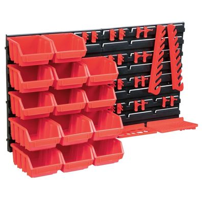 vidaXL 39-tlg. Behälter-Set für Kleinteile mit Wandplatten Rot Schwarz