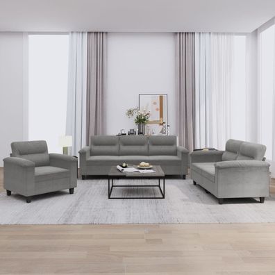 vidaXL 3-tlg. Sofagarnitur mit Kissen Dunkelgrau Mikrofasergewebe