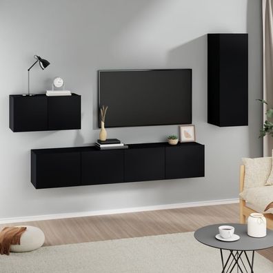 vidaXL 4-tlg. TV-Schrank-Set Schwarz Holzwerkstoff