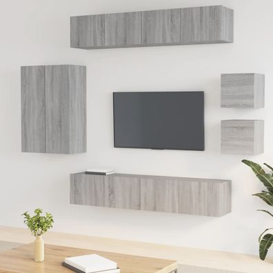 vidaXL 8-tlg. TV-Schrank-Set Grau Sonoma Holzwerkstoff