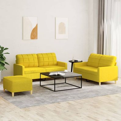 vidaXL 3-tlg. Sofagarnitur mit Kissen Hellgelb Stoff