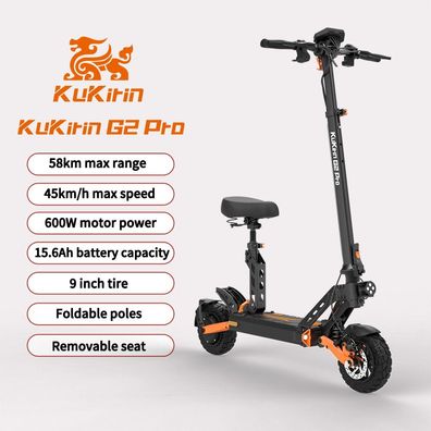 KuKirin G2 Pro Faltbarer Elektroroller, 600W Motor, 48V15.6Ah Akku, Reichweite 58 km