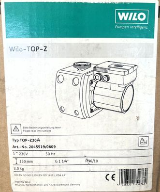 Wilo TOP Z 20/4 1x230 V Edelstahl Brauchwasserpumpe P14/729