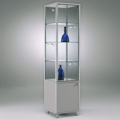 Glasvitrine Alu Unterschrank 40 cm Vitrinenschrank beleuchtet Rollen Schloss