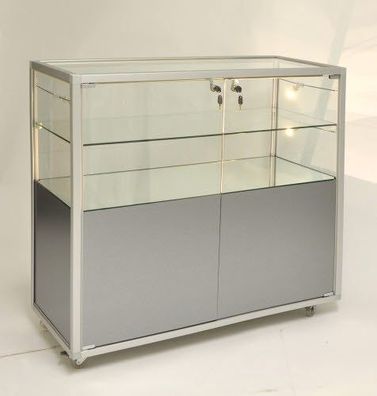 Thekenvitrine CBMF Glasvitrine Alu beleuchtet Schloss Spiegel & Füße