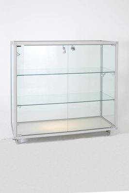 Thekenvitrine Glasvitrine Alu abschließbar LED beleuchtet 80 cm Rollen