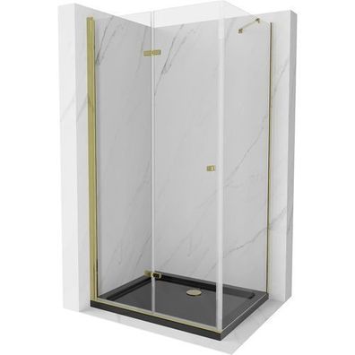 Mexen Lima Duschkabine 100x80 cm Gold + Duschwanne Schwarz, Transparent Glas