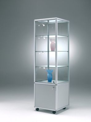 Glasvitrine Alu BM Messevitrine abschließbar & Unterschrank & Rollen 50 cm