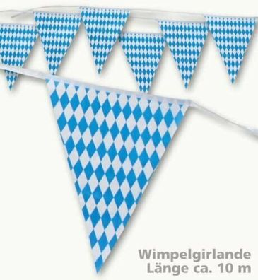 narrenwelt Wimpel Bayern Girlande 10 er Set blau/weiss Karos Rauten 10Meter