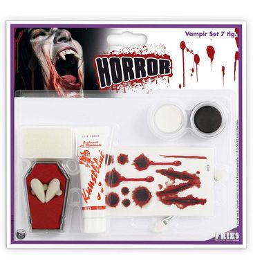 narrenwelt Schminkset Horror mit Vampirzähne+Blut+Ttattoo Set 7tlg. Halloween