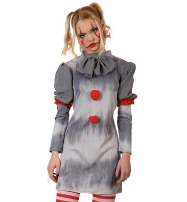 narrenwelt Kostüm Clownkleid Scary Horror Clown Kleid grau Halloween Mädchen T