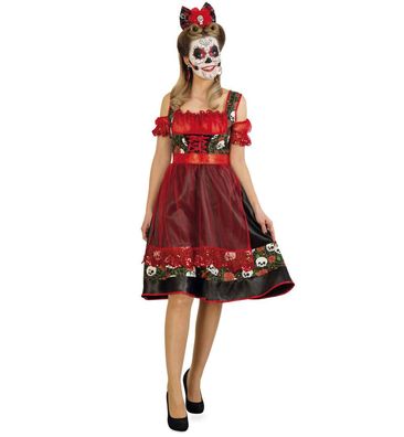 narrenwelt Kostüm Rosinda Damen Kleid mit Schürze Halloween Horror mex. Totentag