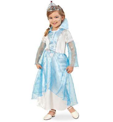 narrenwelt Kostüm SCHNEE - Prinzessin Kleid blau + abnehmbare Schleppe 104-128