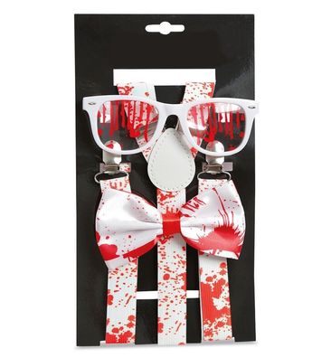 narrenwelt Bloody Halloween 3-tlg Set – Hosenträger+Brille+Schleife Accessoires