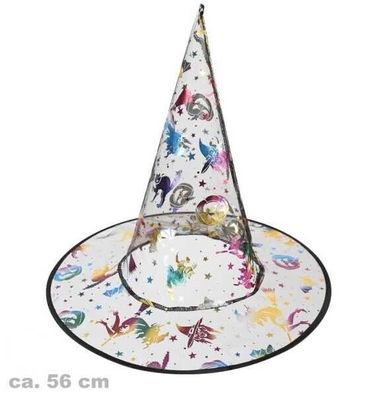 narrenwelt Hexenhut Hexen Hut bunter Druck transparent mit Glanzmotiven 56cm Ha