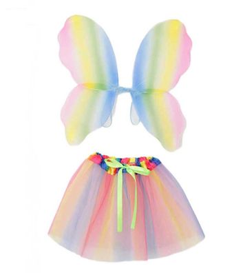 narrenwelt Schmetterling Set Mädchen Kostümset Regenbogen Tutu Tüllrock+Flügel