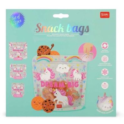 Legami Lebensmittelbeutel 3er Set - Snack Bag! Einhorn