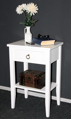 Nachttisch mit Schubladen und Ablage 40x60x30cm DECOR Pappel massiv weiß lackiert