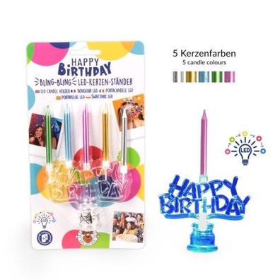 Trendhaus Birthday Fun LED Kerzenhalter inkl. 5 Metallic Kerzen