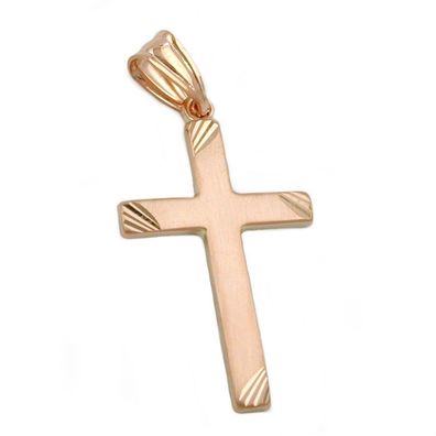 Anhänger, Kreuz matt-diam, 9Kt Rotgold