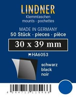 Lindner ha6053 50er Packung Zuschnitte 30 mm x 39 mm Unterfolie schwarz