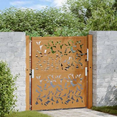 vidaXL Gartentor 105x105 cm Wetterfester Stahl Blatt-Design