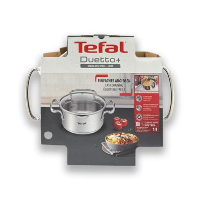 Tefal DUETTO+ Kochtopf mit Deckel Glasdeckel 16cm Topf 1,5L Induktion Edelstahl