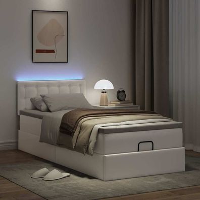 vidaXL Ottoman-Bett mit Matratzen & LEDs Reinweiß 100x200cm Kunstleder