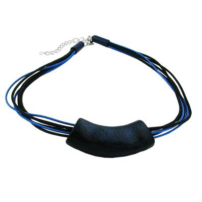 Kette 54x19mm Anhänger Rohr flach gebogen blau-schwarz-marmoriert glänzend Kunstst