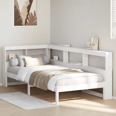 vidaXL Massivholzbett mit Regal ohne Matratze Weiß 100x200 cm Kiefer