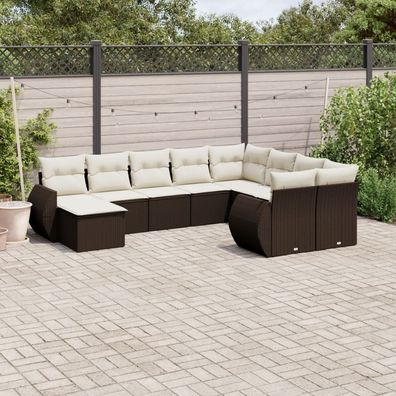 vidaXL 10-tlg. Garten-Sofagarnitur mit Kissen Braun Poly Rattan