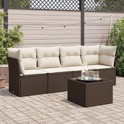 vidaXL 5-tlg. Garten-Sofagarnitur mit Kissen Braun Poly Rattan