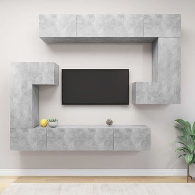 vidaXL 8-tlg. TV-Schrank-Set Betongrau Holzwerkstoff