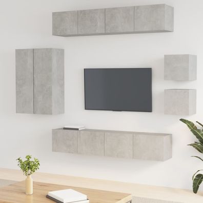 vidaXL 8-tlg. TV-Schrank-Set Betongrau Holzwerkstoff