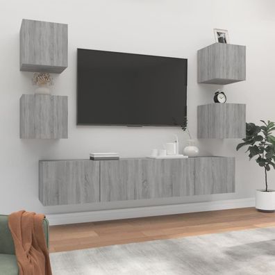 vidaXL 6-tlg. TV-Schrank-Set Grau Sonoma Holzwerkstoff