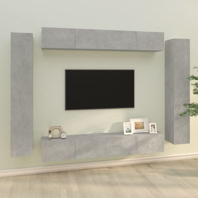 vidaXL 8-tlg. TV-Schrank-Set Betongrau Holzwerkstoff