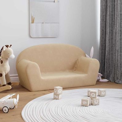 vidaXL Kindersofa 2-Sitzer Creme Weicher Plüsch