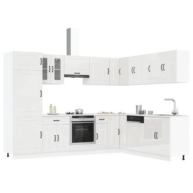vidaXL 14-tlg. Küchenschrank-Set Kalmar Hochglanz-Weiß Holzwerkstoff