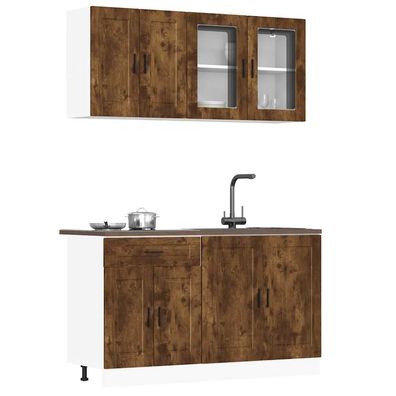 vidaXL 4-tlg. Küchenschrank-Set Kalmar Räuchereiche Holzwerkstoff